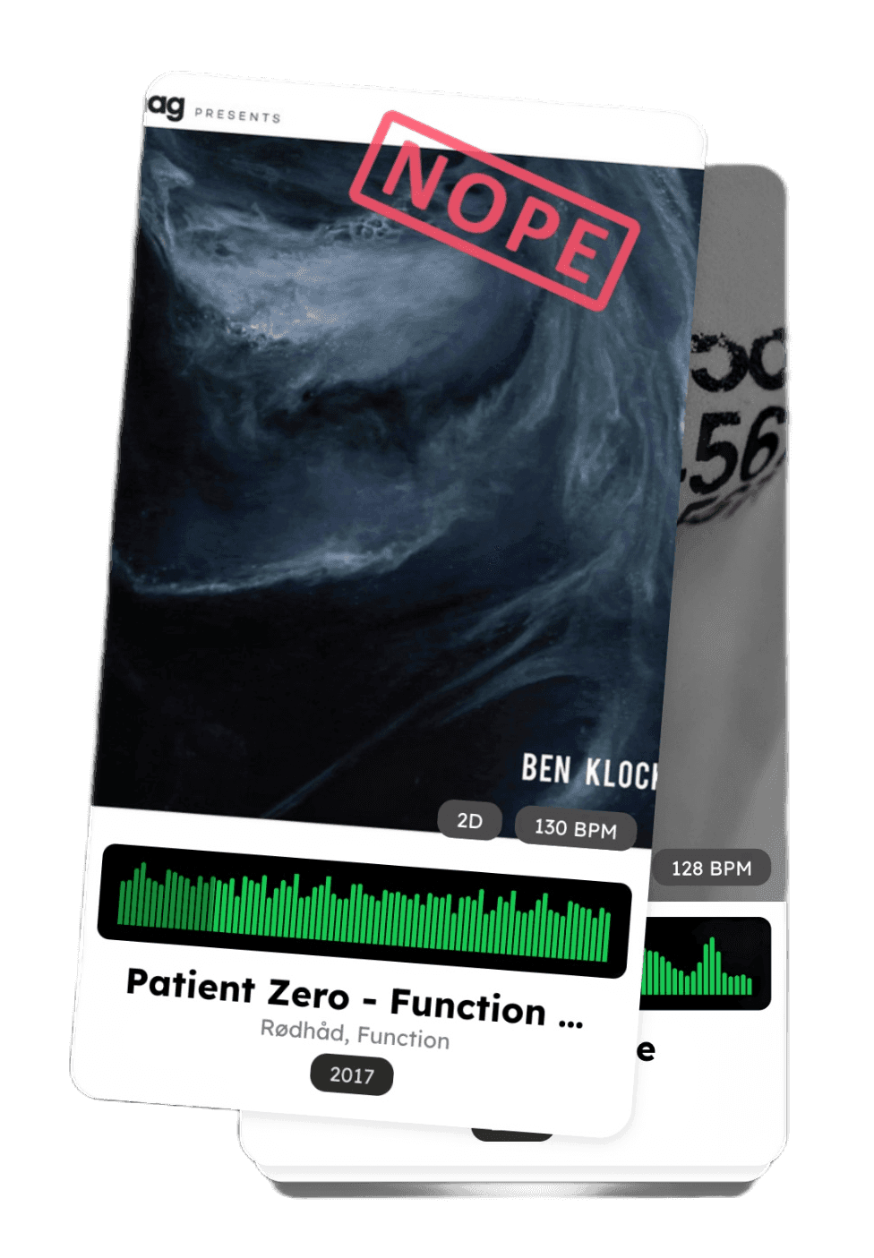 Swipe interface showing a passed track card